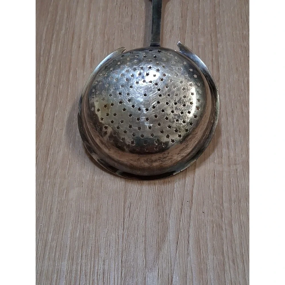 WOOD & HUGHES pierced Serving Ladle / Sifter MEDALLION 3D face. Rare 1870s